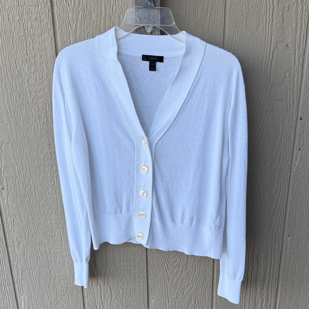 J. Crew White Ladies Button-Up Women's Sweater